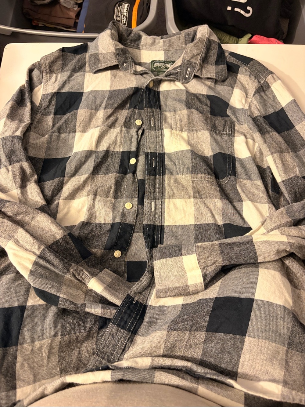 American Eagle Outfitters Men’s Black & White Plaid Button-Down Shirt